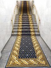 Пушистый овальный полушерстяная ковровая дорожка KONSUL blue с укладкой на лестницу